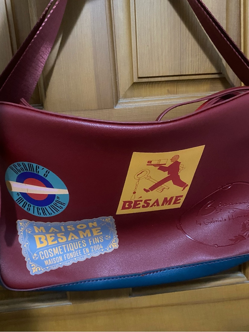 Besame Burgundy & Teal Sticker-Accent cosmetic bag